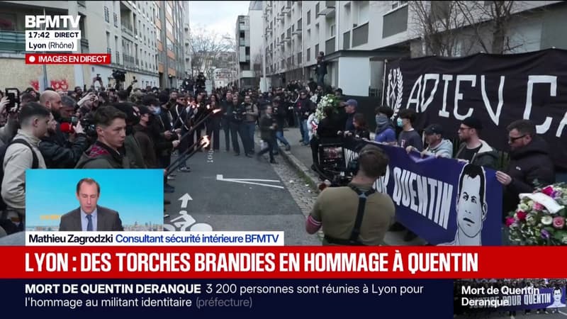 Mort de Quentin Deranque : des torches ont été brandies en hommage au jeune homme à Lyon