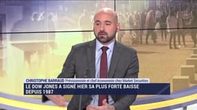 Christophe Barraud (Market Securities) : Le Dow Jones a signé hier sa plus forte baisse depuis 1987 - 13/03