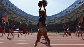 Les pom-pom girls en répétition au Stade national de Pékin
