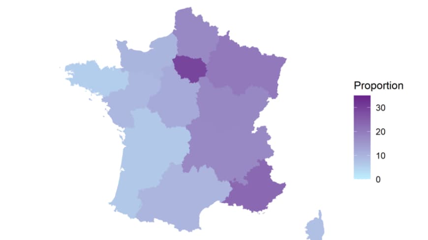 Estimations les plus récentes de la proportion de la population au-dessus de 20 ans ayant été infectée par SARS-CoV-2 dans les différentes régions de France métropolitaine, au 16 février Estimations les plus récentes de la proportion de la population au-dessus de 20 ans ayant été infectée par SARS-CoV-2 dans les différentes régions de France métropolitaine, au 16 février