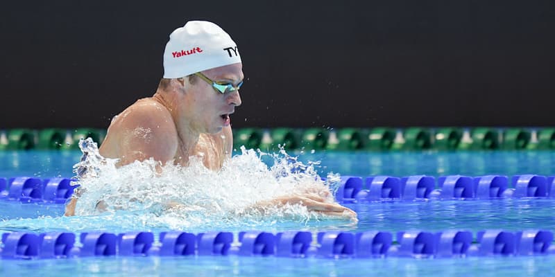 Léon Marchand sur 400m 4 nages lors des championnats du monde, le 3 août 2025 à Singapour
