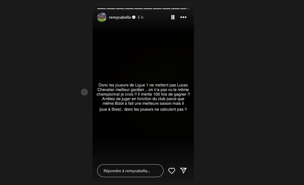 La story Instagram de Rémy Cabella après les trophées UNFP, le 13 mai 2024