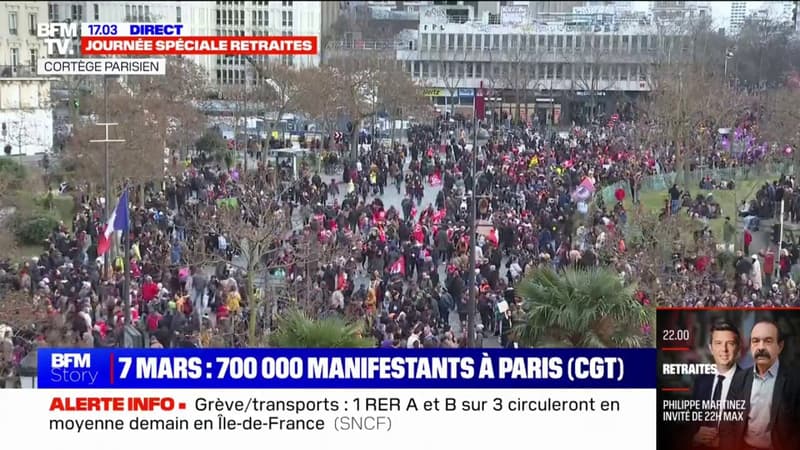 Retraites: 700.000 manifestants à Paris, selon la CGT