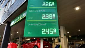 Les prix du carburant dans une station-service, à Paris le 9 mars 2022