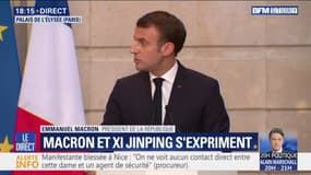 "Nous avons beaucoup avancé sur le climat et la biodiversité." Emmanuel Macron s'exprime aux côtés de Xi Jinping