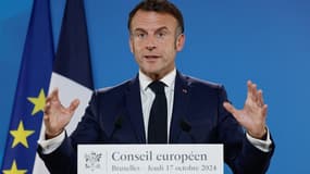 Emmanuel Macron lors du sommet européen de Bruxelles du 17 octobre 2024
