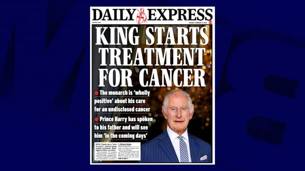 La une du Daily Express, ce mardi 6 février 2024, au lendemain de l'annonce du cancer de Charles III