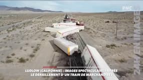 Les images spectaculaires du déraillement d'un train de marchandises en Californie 