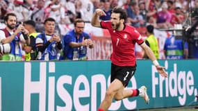 Khvicha Kvaratskhelia célèbre son but lors de Géorgie-Portugal (2-0, Euro), le 26 juin 2024