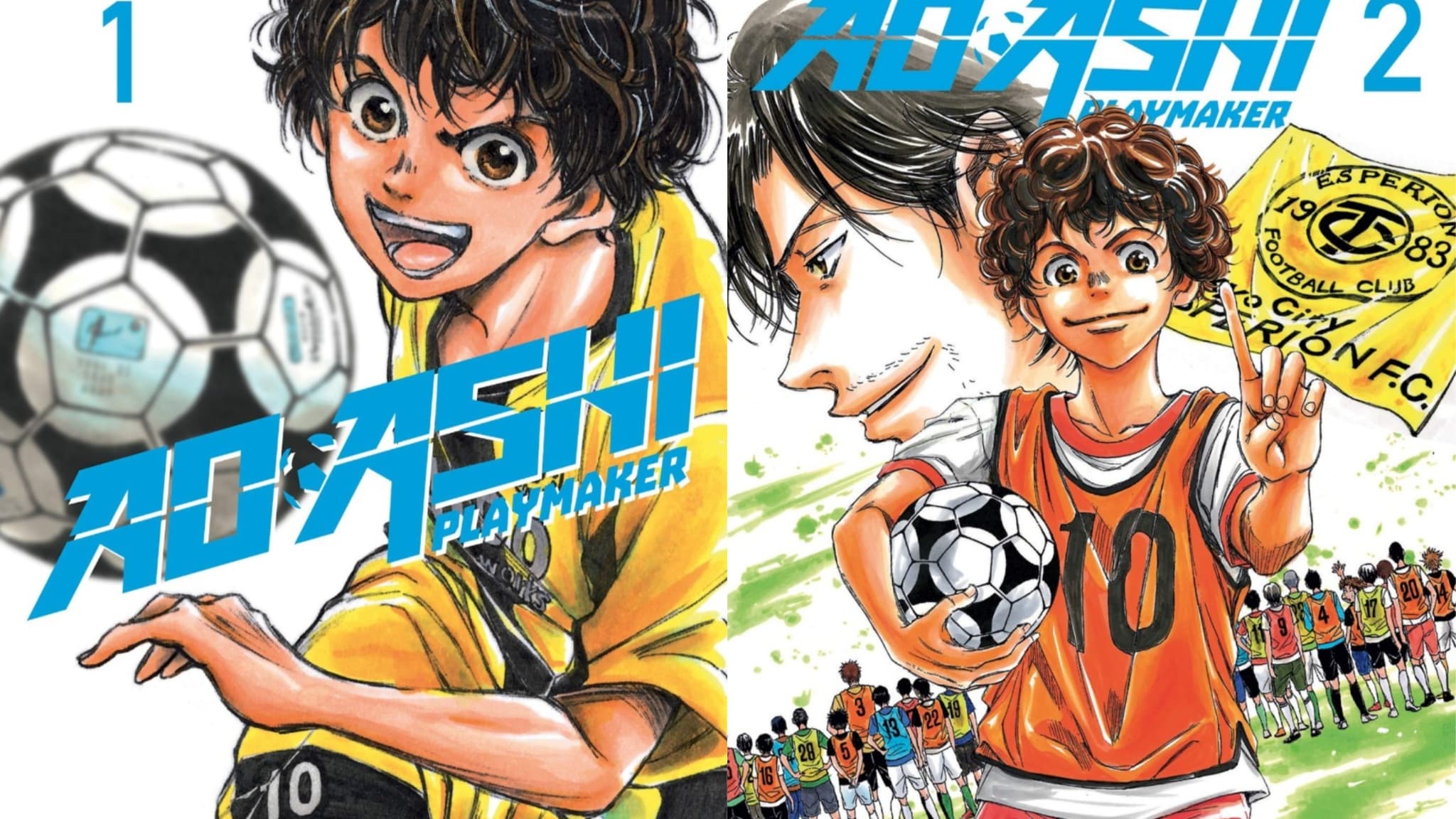 Les couvertures des deux premiers tomes du manga "Ao Ashi"