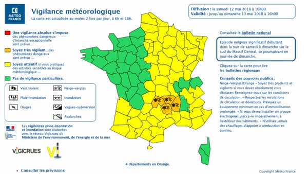 La carte de vigilance de Météo France du 12 mai