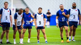 Les joueurs du XV de France à l'entraînement avant le match face à la Nouvelle-Zélande, le 7 septembre 2023.