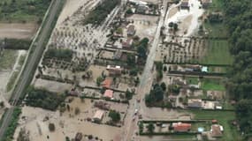 Les images aériennes de la ville de Limony au bord du Rhône inondée après les intempéries ce vendredi 18 octobre 2024.