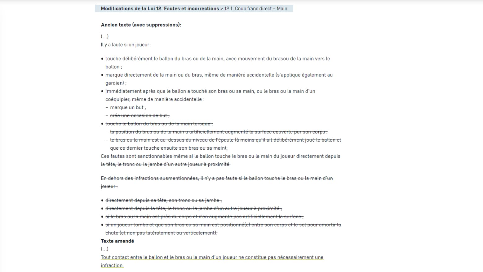 Les modifications de l'IFAB sur les mains Les modifications de l'IFAB sur les mains