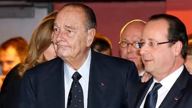 Jacques Chirac en compagnie de François Hollande au mois de novembre 2013. L'ancien président a été hospitalisé lundi soir.
