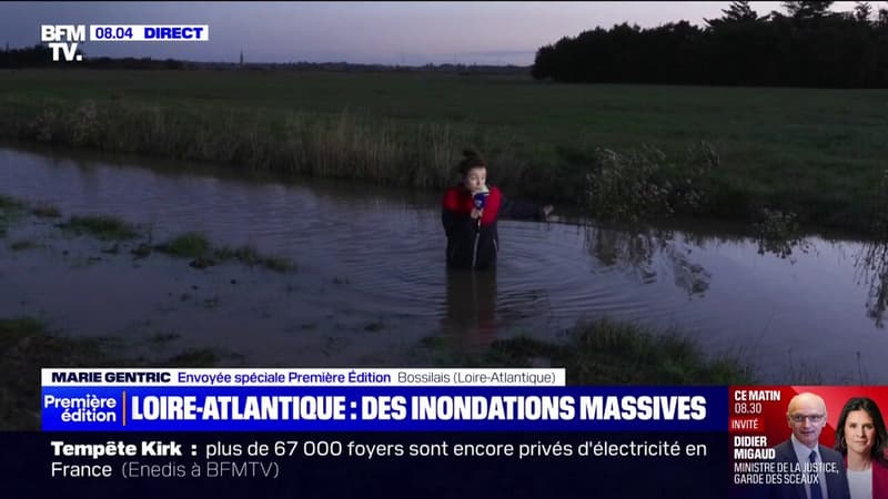 Loire-Atlantique: un cour d'eau de 50 cm de haut s'est formé dans ce champ après le passage de la tempête Kirk