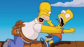 Homer étranglant son fils Bart dans "Les Simpson"