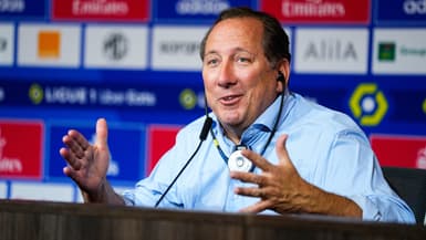 John Textor lors d'une conférence de presse de l'OL, le 9 mai 2023