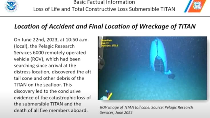 Un débris du submersible Titan pris en photo par les services de recherche pélagique, en juin 2023.