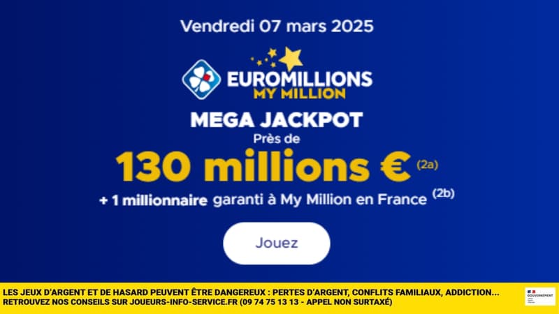 Méga Jackpot Euromillions : la FDJ vous propose de gagner 130 millions d’euros ce vendredi 7 mars