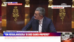 Loi Immigration: "Vous allez voter pour 10.000 régularisations de sans papiers par an" déclare Gérald Darmanin s'adressant à Marine Le Pen