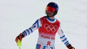 Alexis Pinturault dans l'aire d'arrivée de la 2e manche de slalom des Jeux de Pékin, le 16 février 2022 