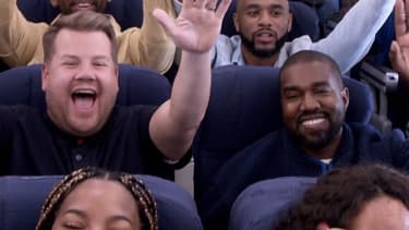 James Corden et Kanye West dans l'émission "The Late Late Show with James Corden".