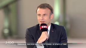  Emmanuel Macron lors d'une interview au Grand palais, à Paris, le 15 avril 2024.