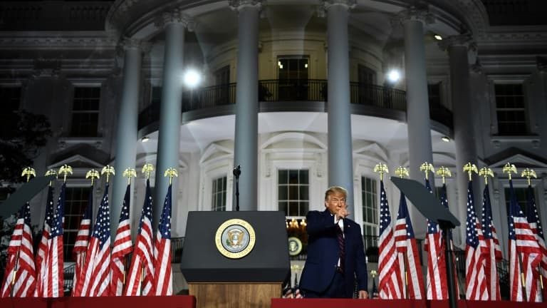 Donald Trump après son discours à la Maison Blanche, au dernier soir de la convention républicaine, le 27 août 2020