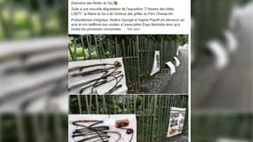 L'exposition "Les luttes LGBTQI+" installée sur les grilles du parc de Champvert à Lyon a été vandalisée