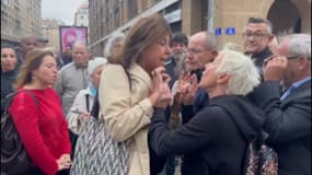 Michèle Rubirola dans un échange tendu avec une opposante à la création d'une salle de shoot dans le 4e arrondissement de Marseille (Bouches-du-Rhône), le 20 octobre 2023 dans le 2e arrondissement de la cité phocéenne.