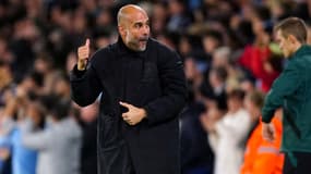 Pep Guardiola célèbre un but d'Erling Haaland en Ligue des champions, le 5 octobre 2022