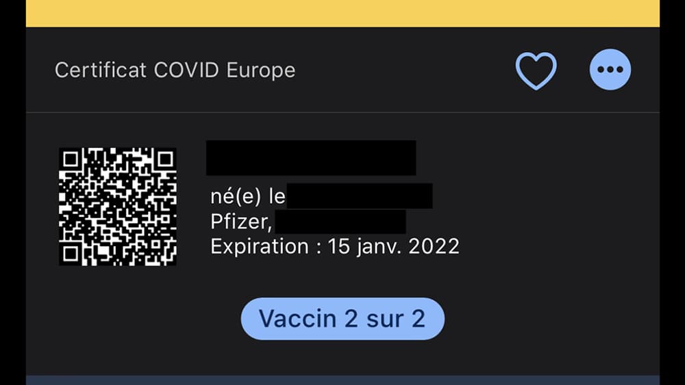 Capture d'écran de l'application TousAntiCovid