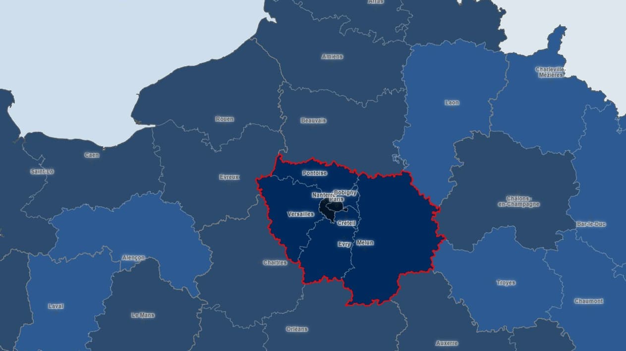 La carte des taux d'incidence en Île-de-France La carte des taux d'incidence en Île-de-France