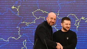 Charles Michel et Volodymyr Zelensky à Kiev, en Ukraine, le 3 février 2023