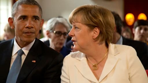 Le président américain Barack Obama et la chancelière allemande Angela Merkel lors d'un G7 à Garmisch, en Allemagne, le 7 juin 2015