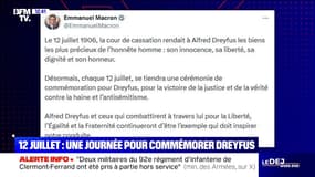 Emmanuel Macron instaure une journée de commémoration le 12 juillet pour la réhabilitation d'Alfred Dreyfus.