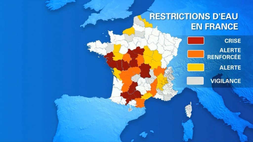 Carte des restrictions d'eau en place en France le 8 juillet 2019 Carte des restrictions d'eau en place en France le 8 juillet 2019