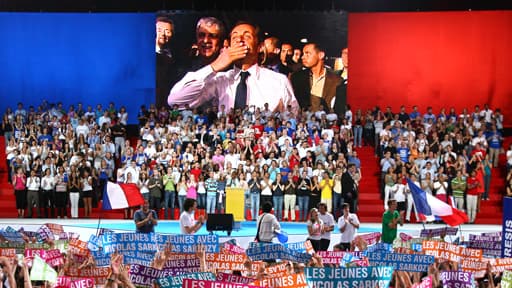 L'ancien président Nicolas Sarkozy lors de son grand meeting organisé à Bercy le 29 avril 2007