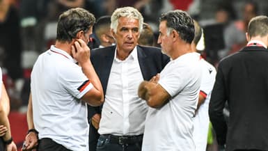 Jean-Pierre Rivère et Christophe Galtier lors de Nice-OM
