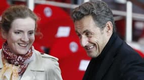 Nicolas Sarkozy et Nathalie Kosciusko-Morizet au parc des Princes le 18 mai 2013. La candidate UMP va bénéficier du soutien de l'ex-président lors de son premier meeting.