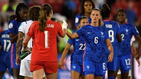 Sandie Toletti à l'issue du match de l'Euro entre la France et l'Italie, le 10 juillet 2022.