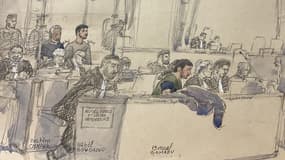 Un croquis d'audience au procès de l'assassinat du professeur Samuel Paty. 