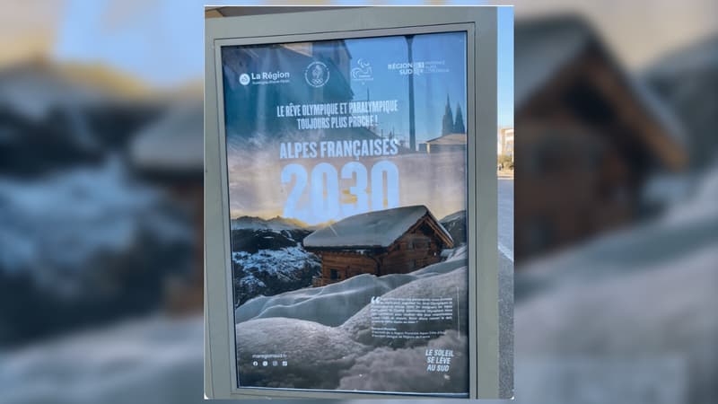 Pour promouvoir les jeux dans les Alpes françaises, le choix de la région s’est porté sur la photo d’un joli chalet enneigé en Suisse.