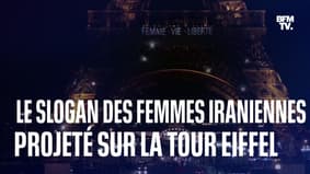 Le slogan "Femme, vie, liberté" des protestataires iraniennes projeté sur la tour Eiffel