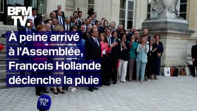 François Hollande et la pluie, une tradition perpétuée pour son retour à l'Assemblée