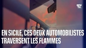 En Sicile, ces deux automobilistes traversent les flammes en voiture