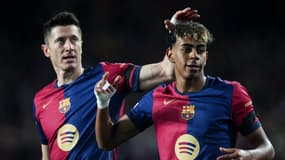 Robert Lewandowski et Lamine Yamal avec le Barça, le 11 mars 2025.