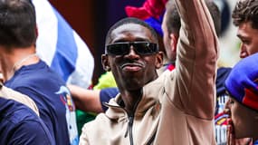Ousmane Dembélé lors des célébrations du titre du Barça, 15 mai 2023