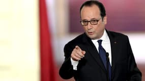 François Hollande lors de sa 5e conférence de presse, le 5 février 2015 à l'Elysée.